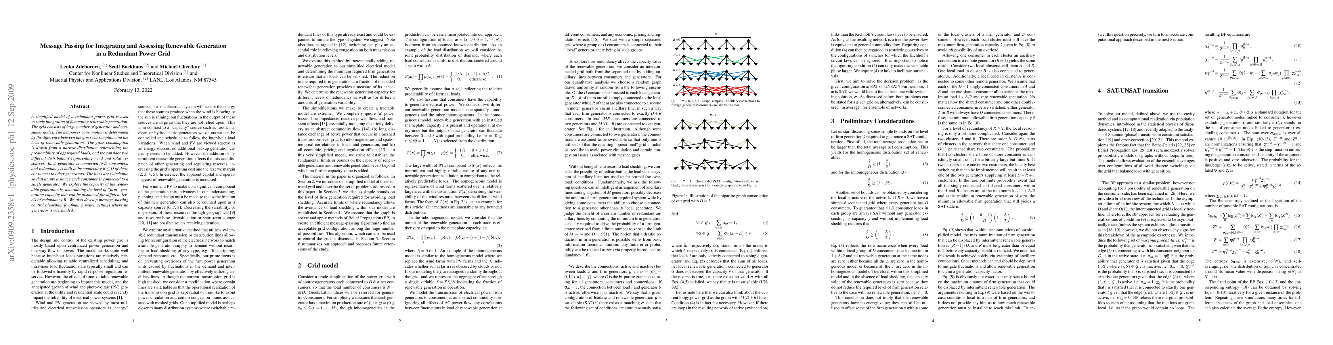 Thumbnail for Message Passing for Integrating and Assessing Renewable Generation in a
  Redundant Power Grid
