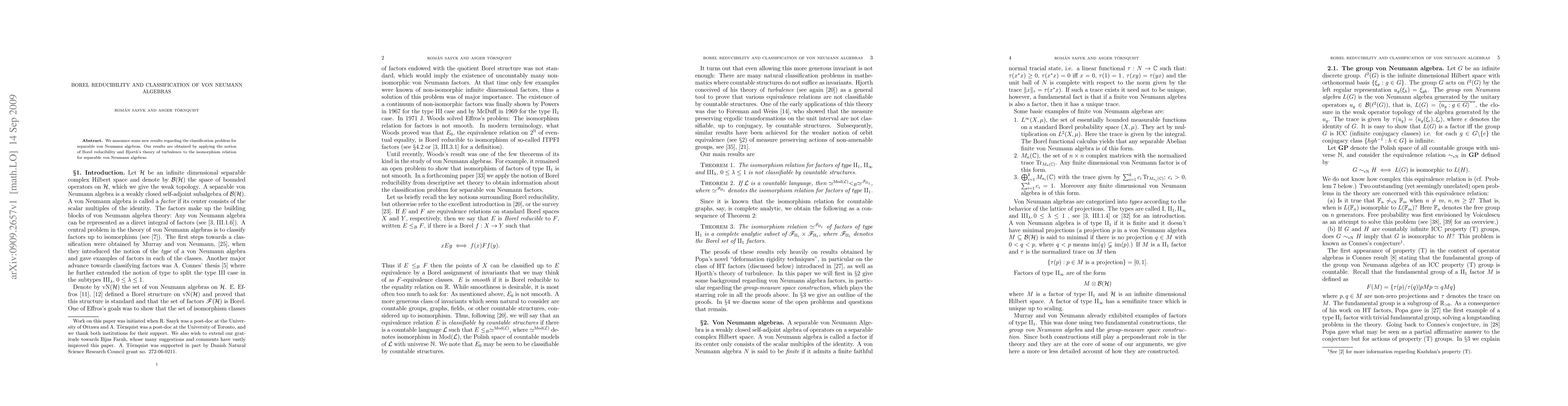 Thumbnail for Borel reducibility and classification of von Neumann algebras