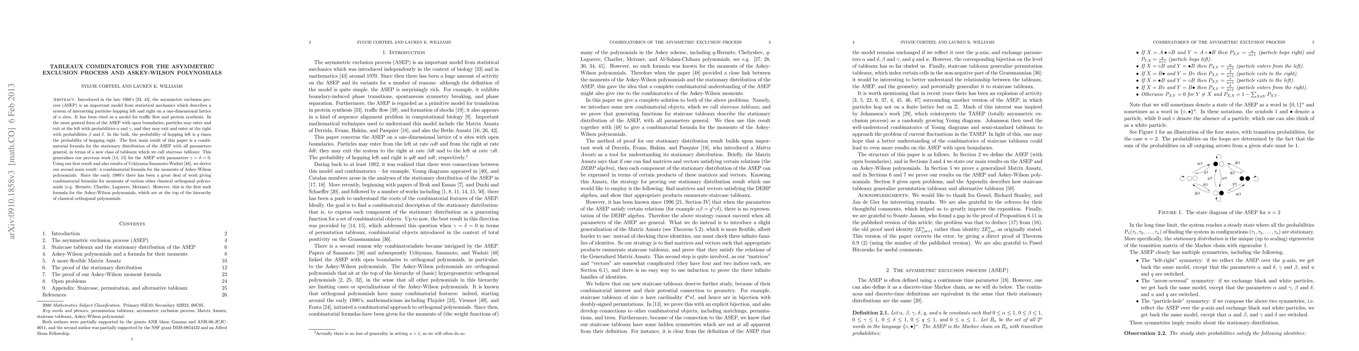 Thumbnail for Tableaux combinatorics for the asymmetric exclusion process and
  Askey-Wilson polynomials