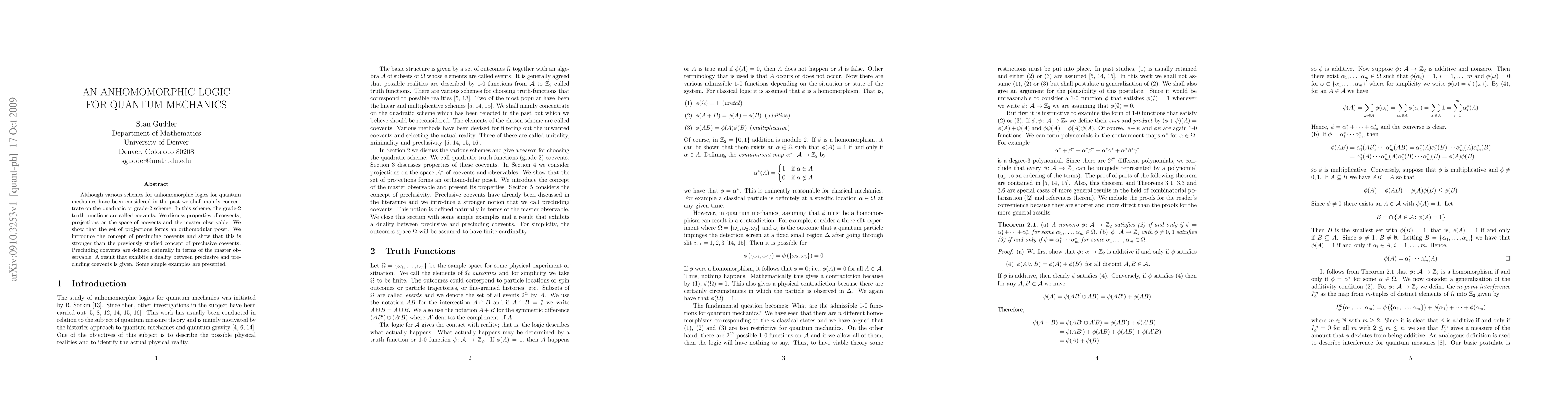 Thumbnail for An anhomomorphic logic for quantum mechanics