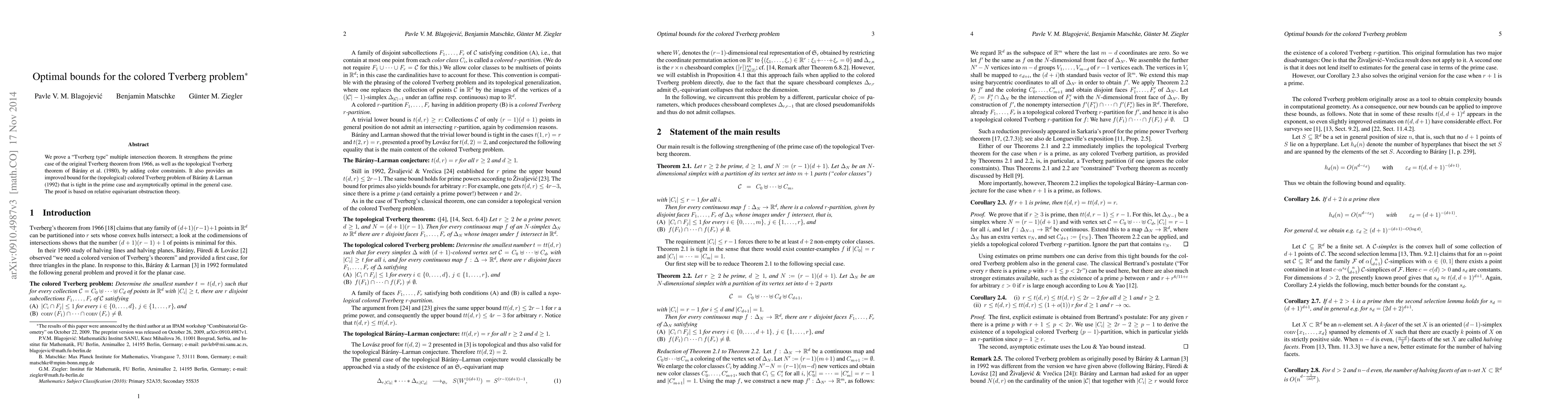 Thumbnail for Optimal bounds for the colored Tverberg problem