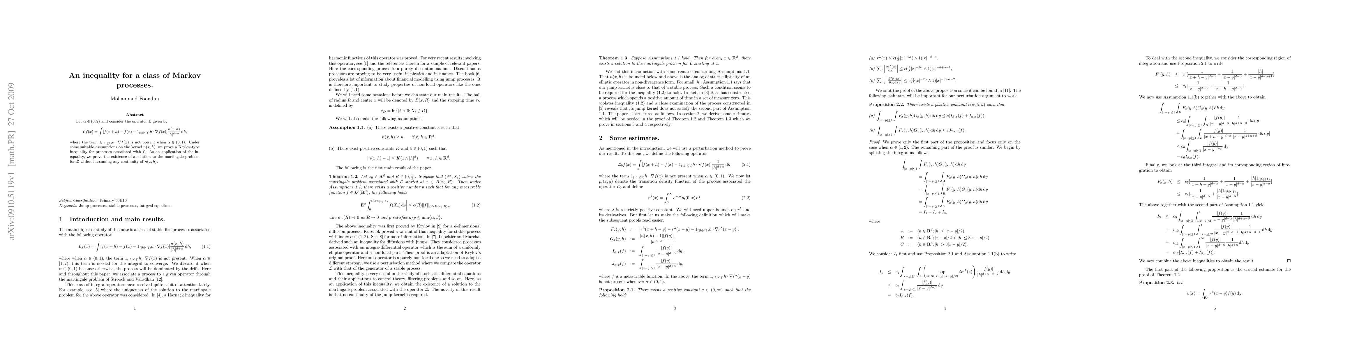 Thumbnail for An inequality for a class of Markov processes