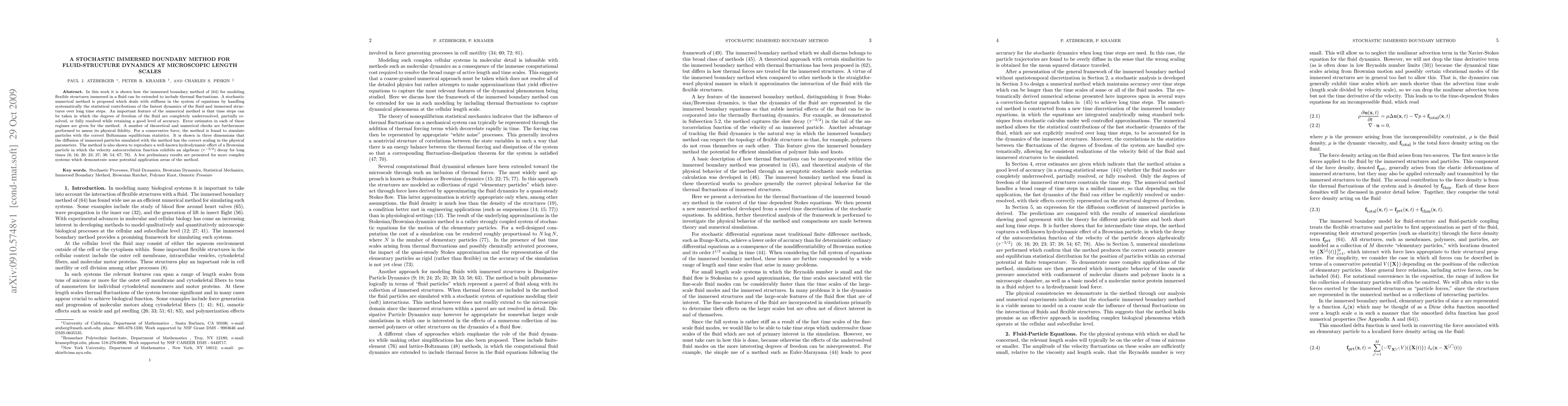 Thumbnail for A Stochastic Immersed Boundary Method for Fluid-Structure Dynamics at
  Microscopic Length Scales