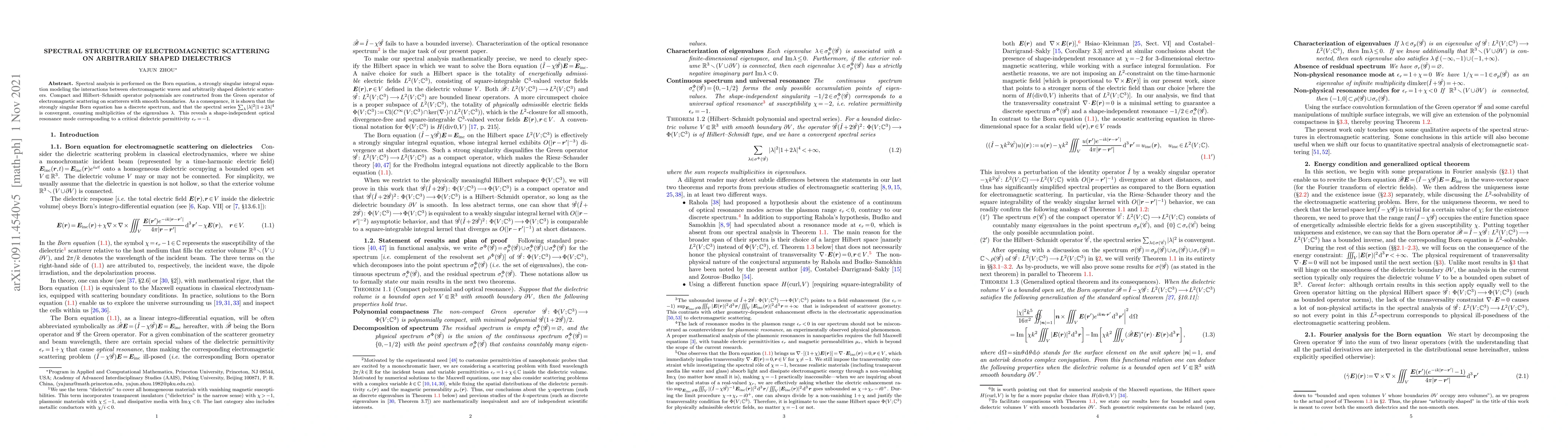 Thumbnail for Spectral structure of electromagnetic scattering on arbitrarily shaped
  dielectrics