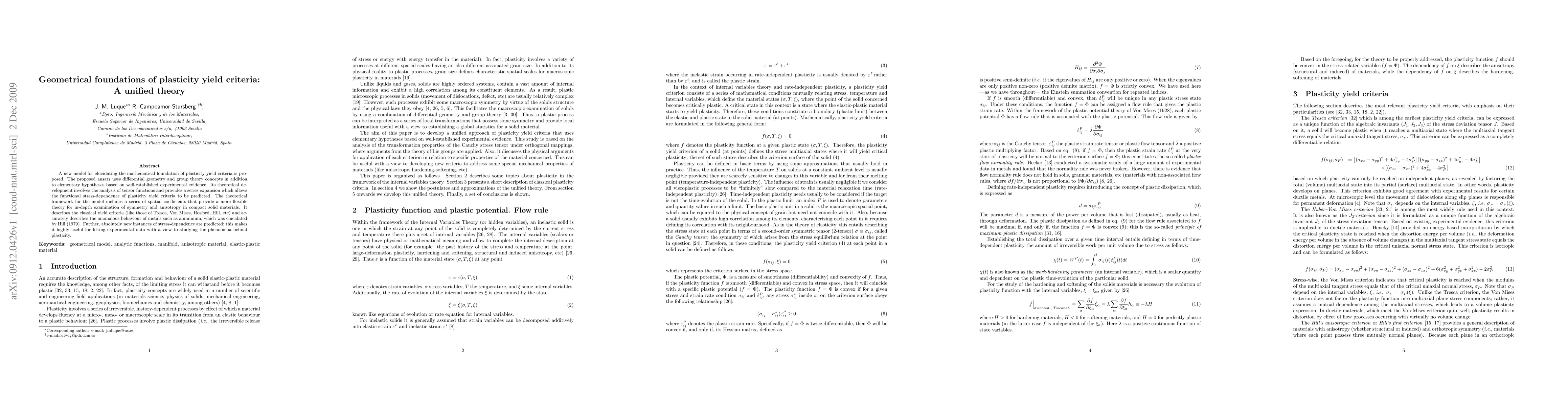Thumbnail for Geometrical foundations of plasticity yield criteria: A unified theory