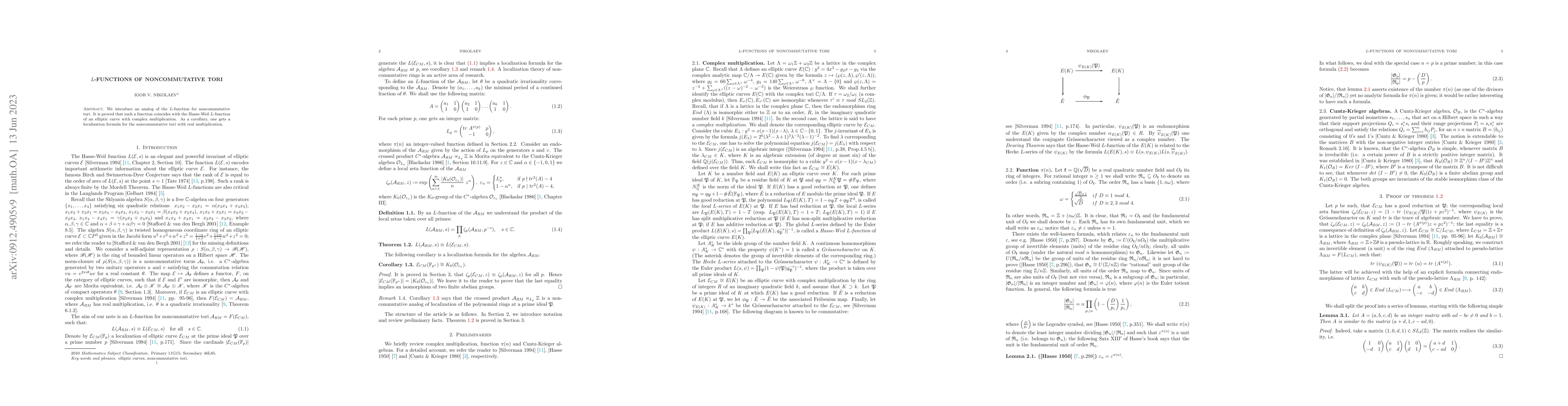 Thumbnail for $L$-function of noncommutative tori