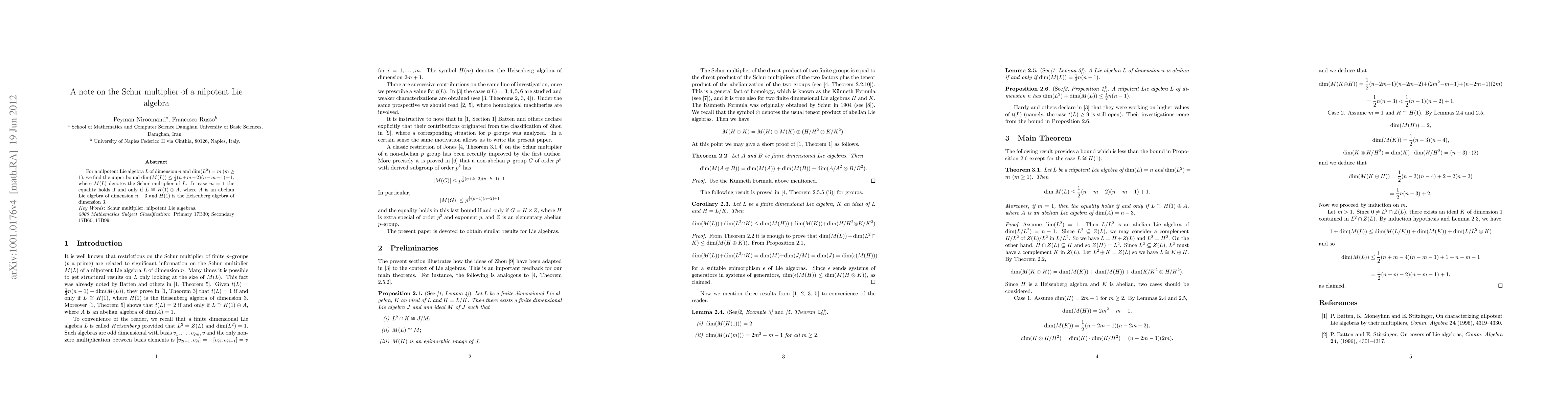 Thumbnail for A note on the Schur multiplier of a nilpotent Lie algebra