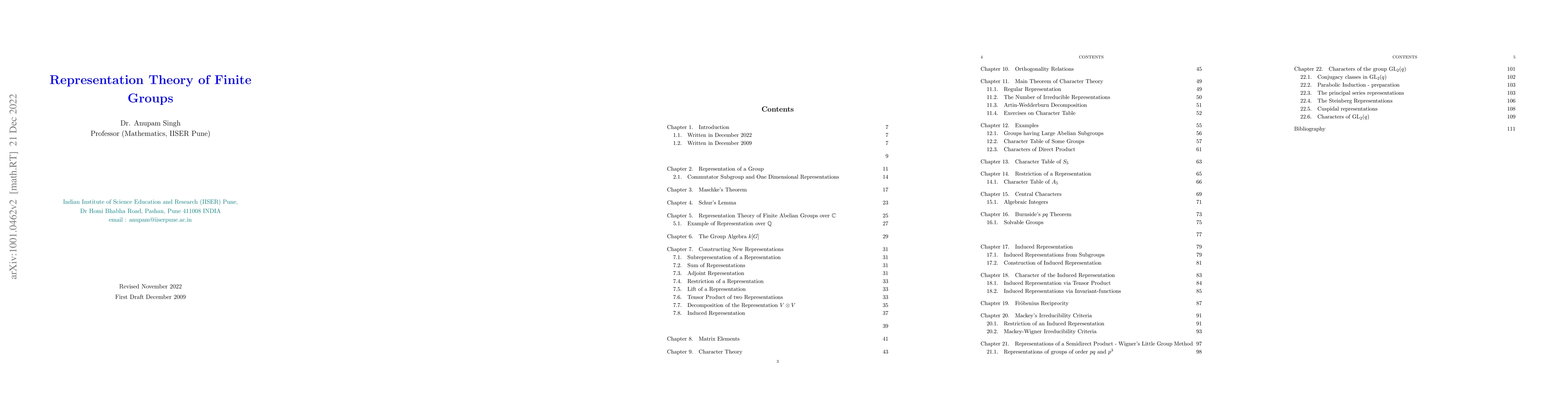 Thumbnail for Representation Theory of Finite Groups