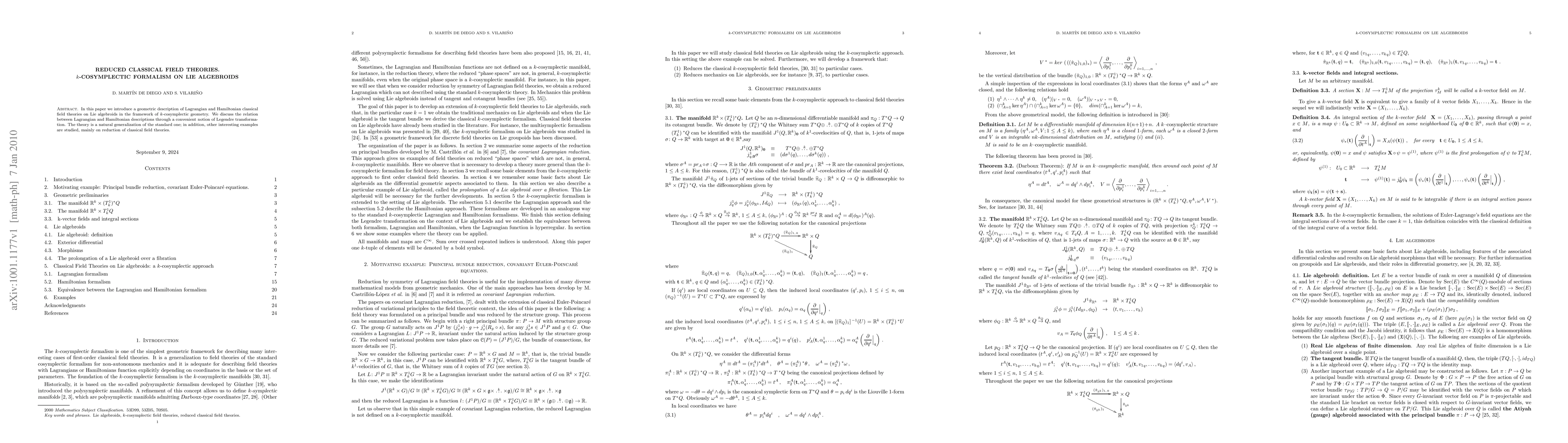 Thumbnail for Reduced classical field theories. k-cosymplectic formalism on Lie
  algebroids