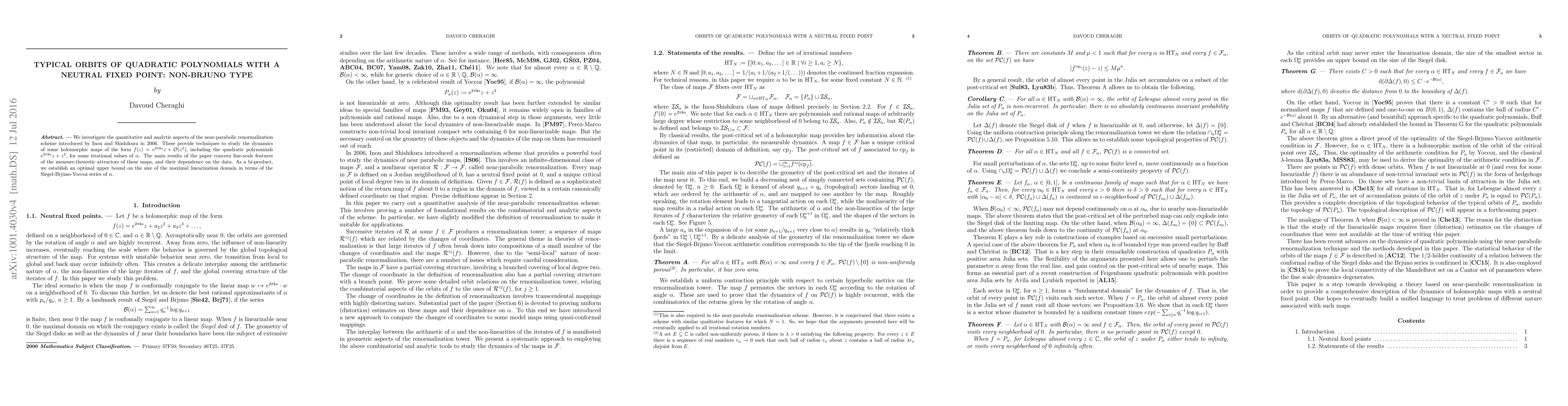 Thumbnail for Typical orbits of quadratic polynomials with a neutral fixed point:
  non-Brjuno type