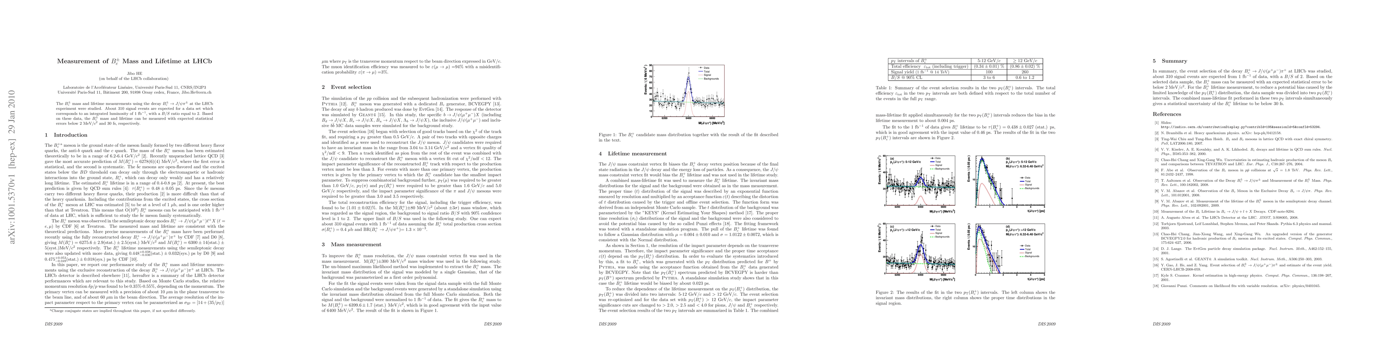 Thumbnail for Measurement of Bc Mass and Lifetime at LHCb