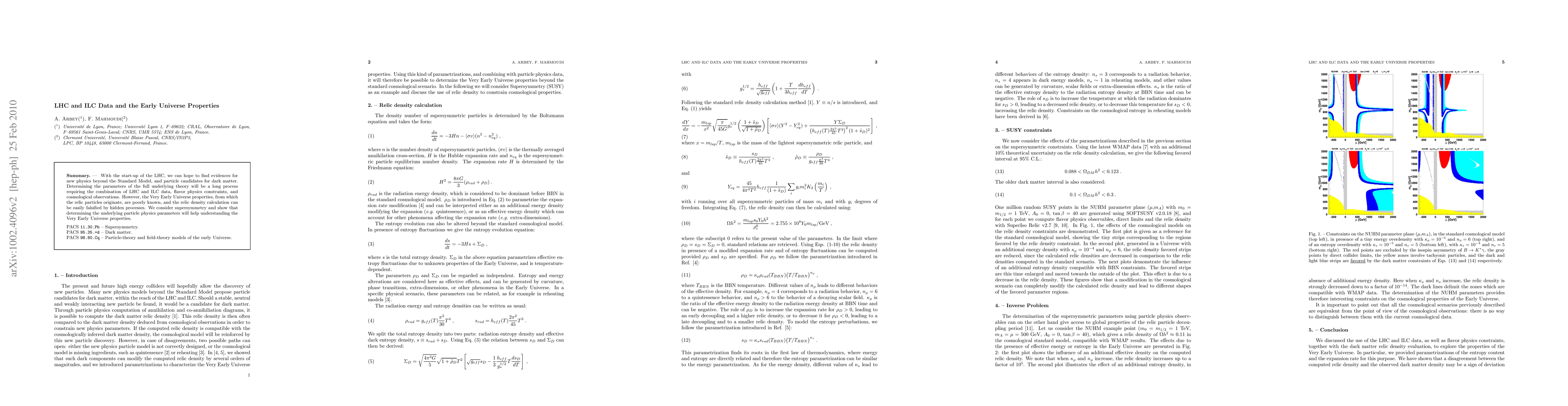 Thumbnail for LHC and ILC Data and the Early Universe Properties
