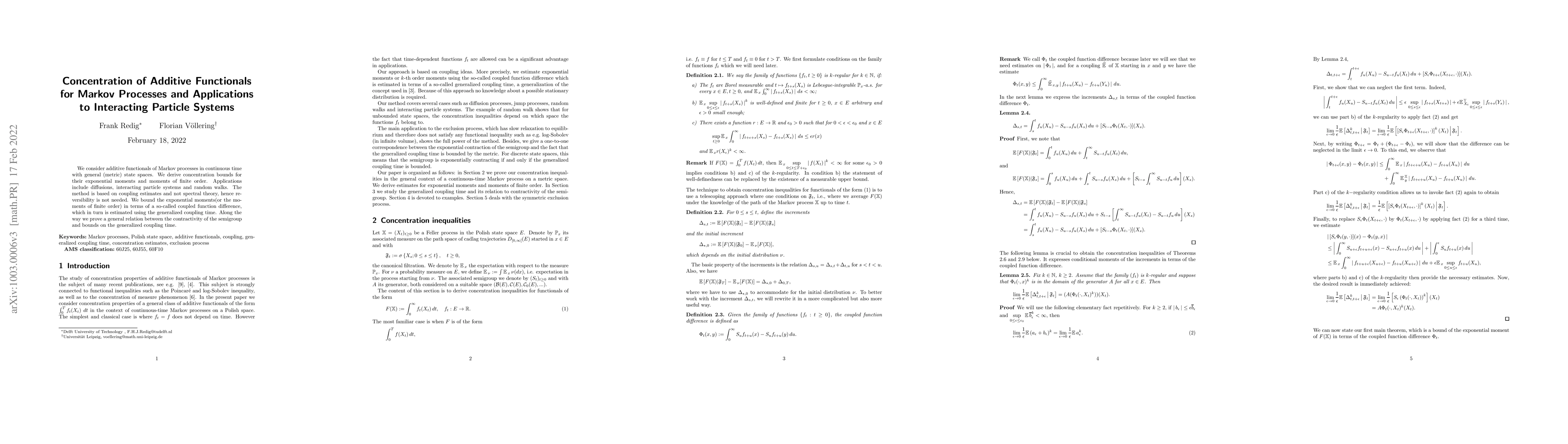 Thumbnail for Concentration of Additive Functionals for Markov Processes and
  Applications to Interacting Particle Systems