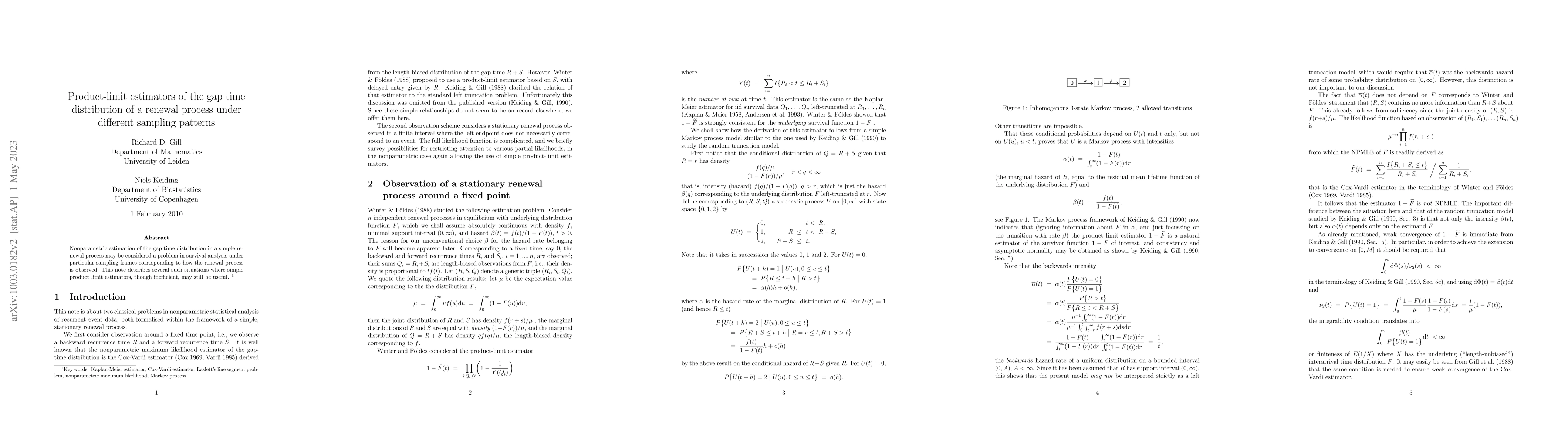Thumbnail for Product-limit estimators of the gap time distribution of a renewal
  process under different sampling patterns