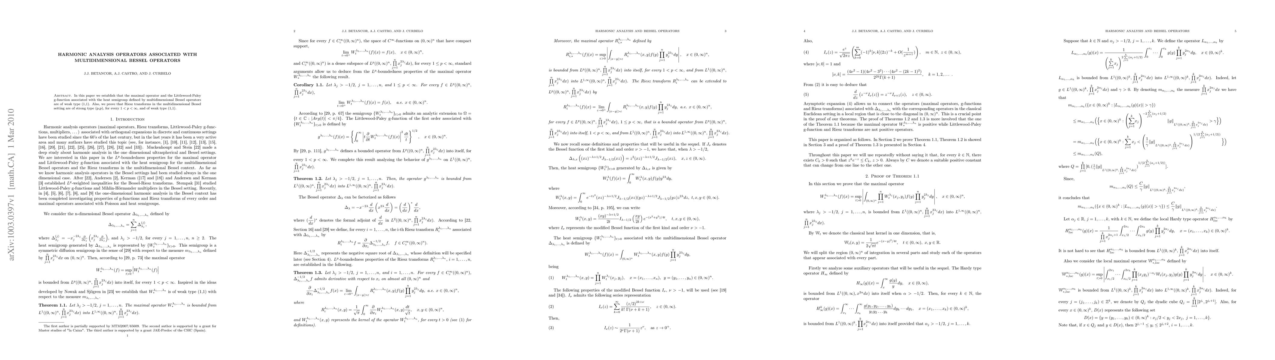 Thumbnail for Harmonic Analysis Operators Associated with Multidimensional Bessel
  Operators