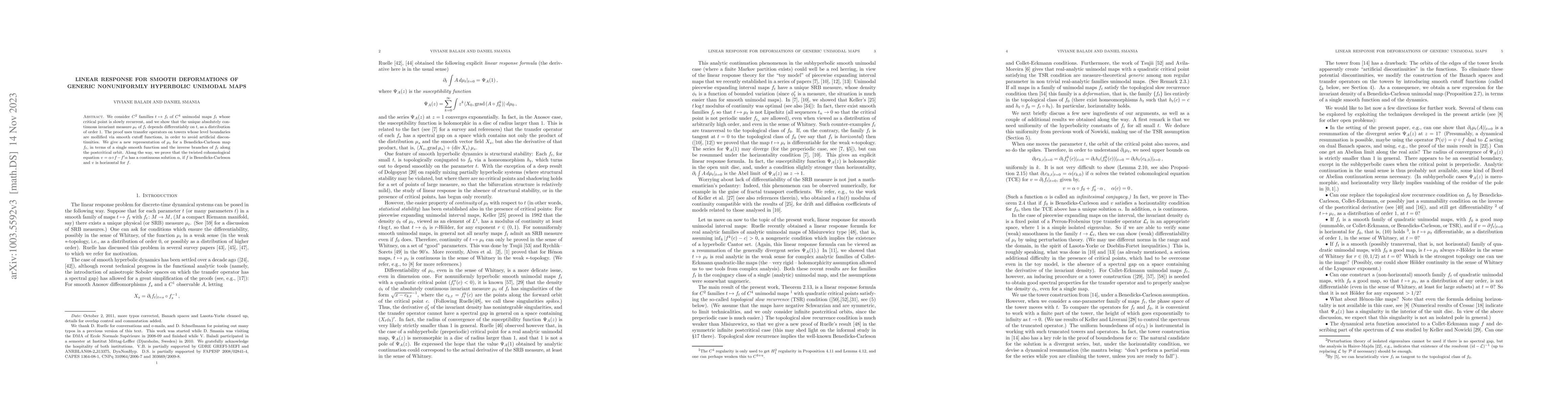 Thumbnail for Linear response for smooth deformations of generic nonuniformly
  hyperbolic unimodal maps