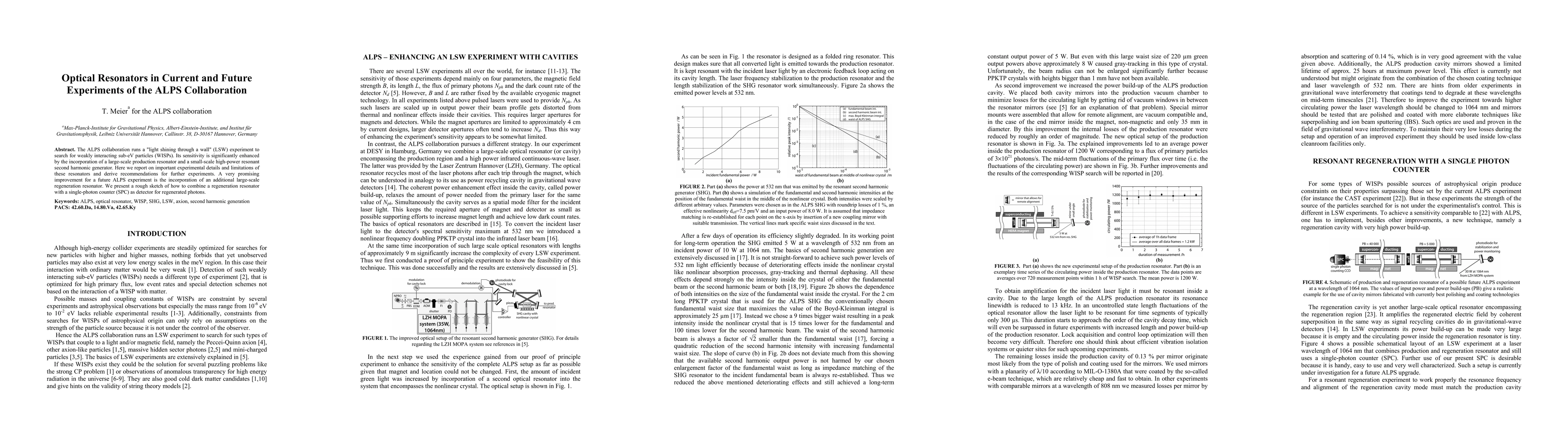 Thumbnail for Optical Resonators in Current and Future Experiments of the ALPS
  Collaboration