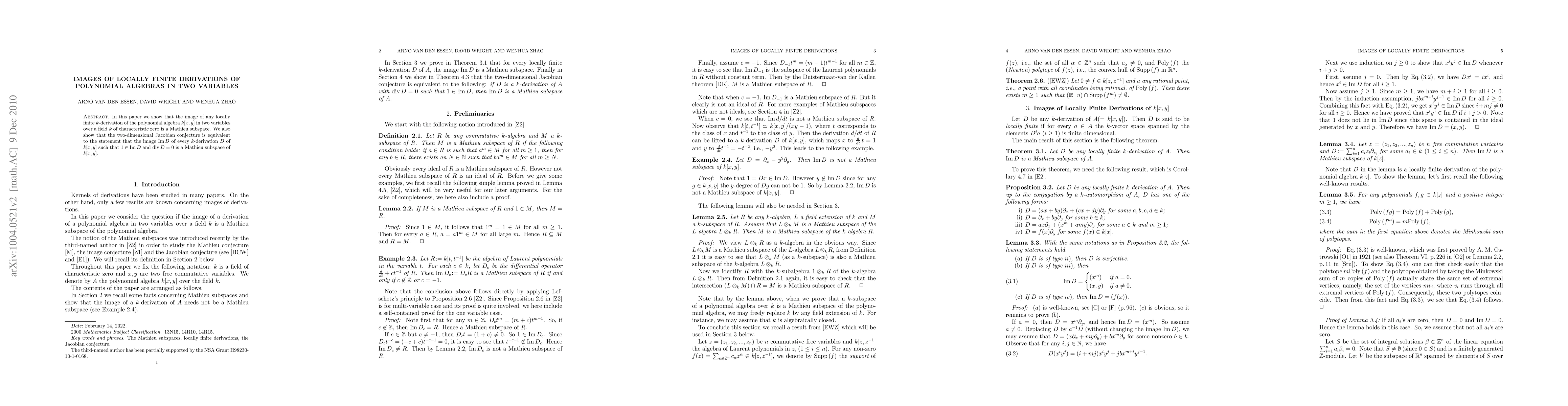Thumbnail for Images of Locally Finite Derivations of Polynomial Algebras in Two
  Variables