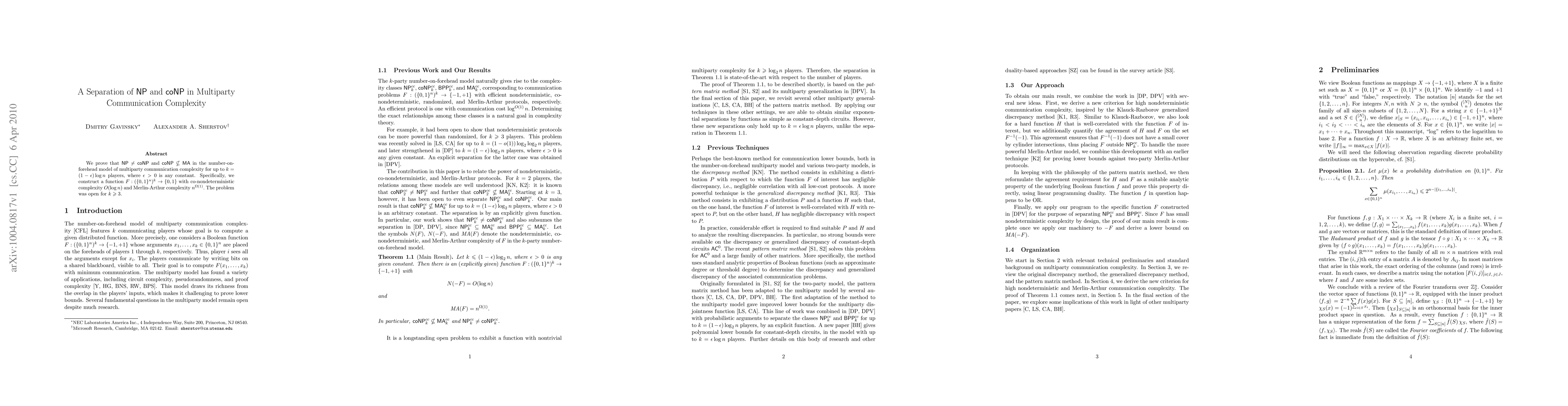 Thumbnail for A Separation of NP and coNP in Multiparty Communication Complexity