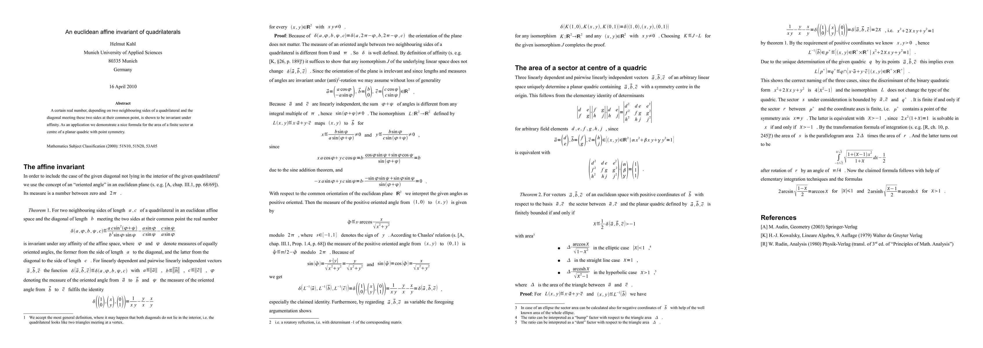 Thumbnail for An euclidean affine invariant of quadrilaterals