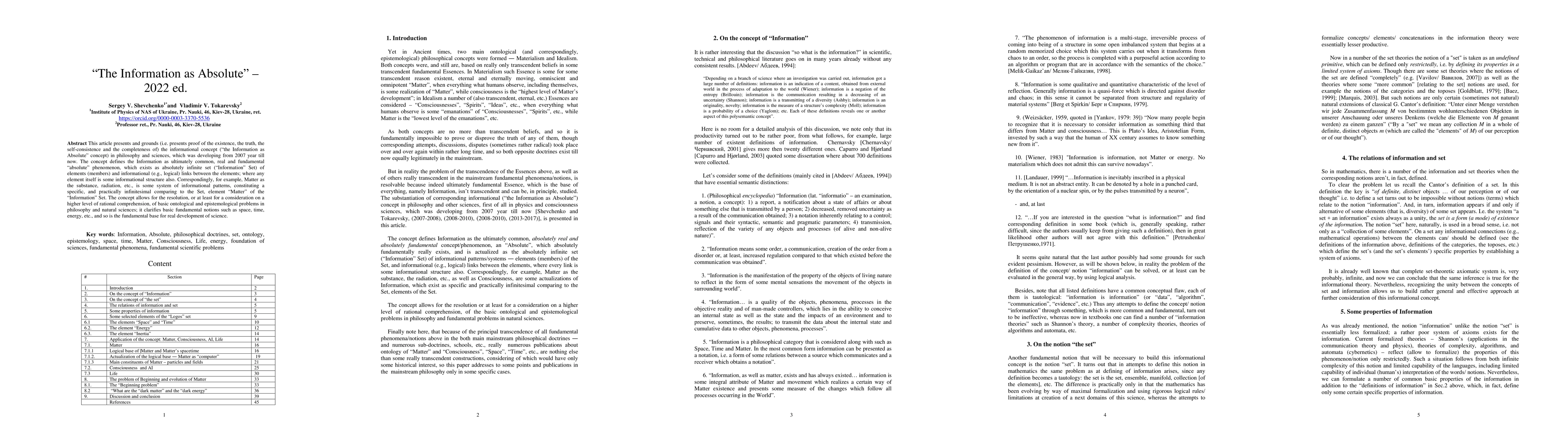 Thumbnail for The Information as Absolute -- 2022 ed