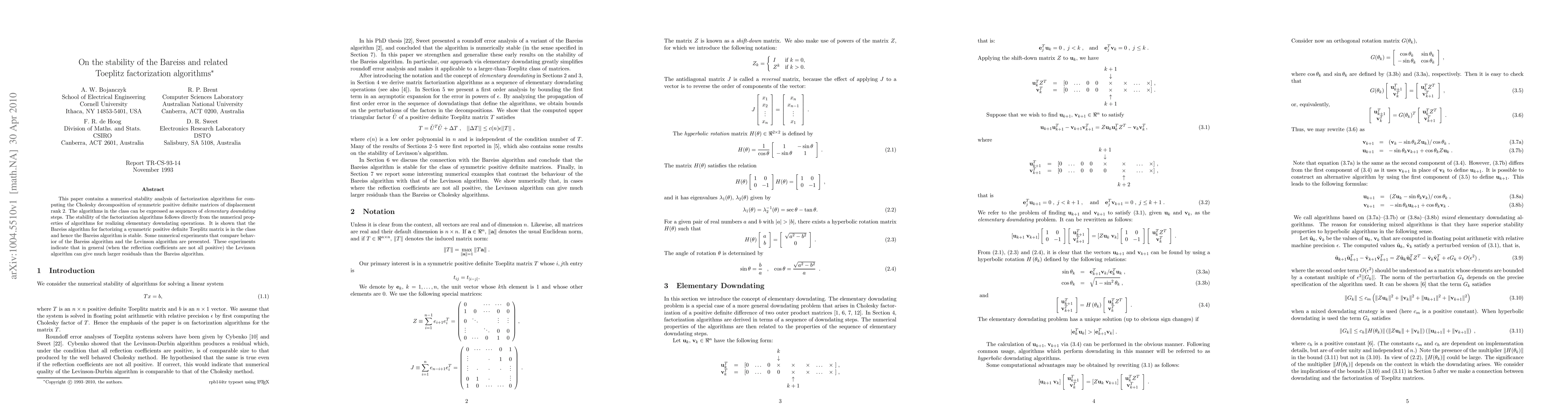 Thumbnail for On the stability of the Bareiss and related Toeplitz factorization
  algorithms
