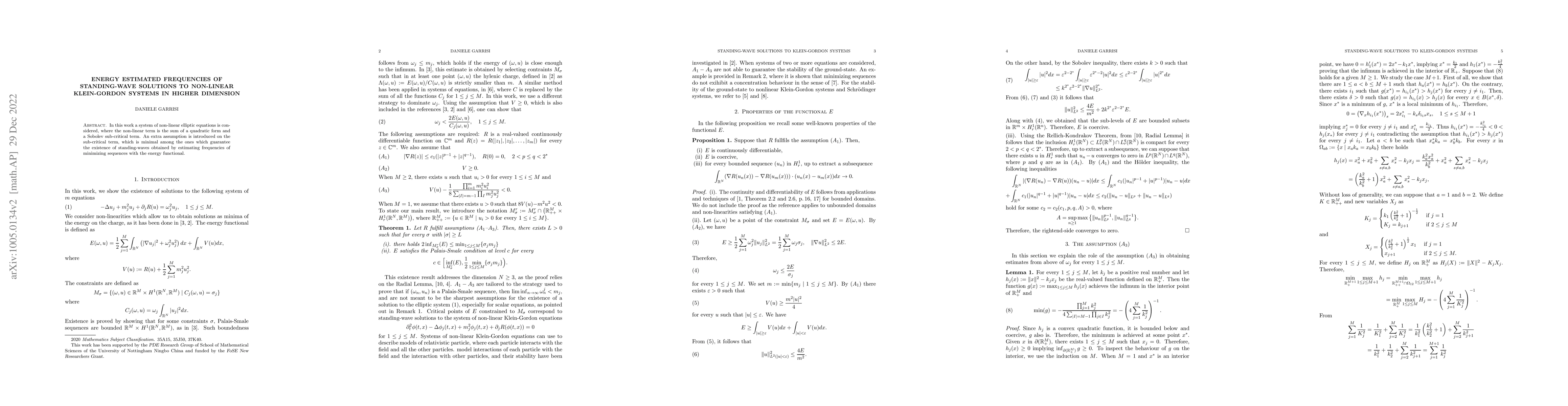 Thumbnail for Energy estimated frequencies of standing-wave solutions to non-linear
  Klein-Gordon systems in higher dimension