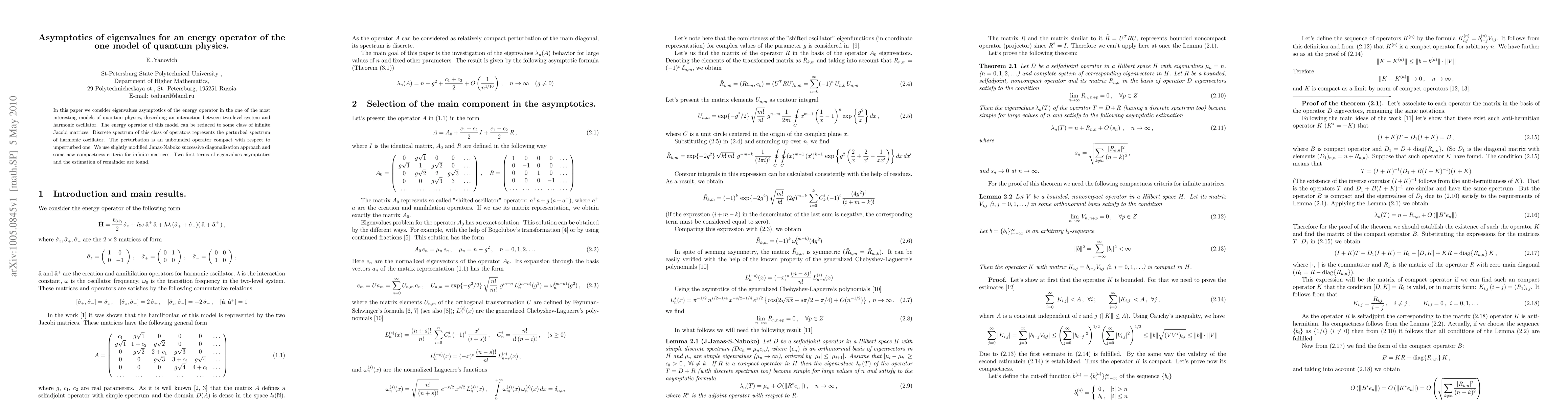 Thumbnail for Asymptotics of eigenvalues for an energy operator of the one model of
  quantum physics