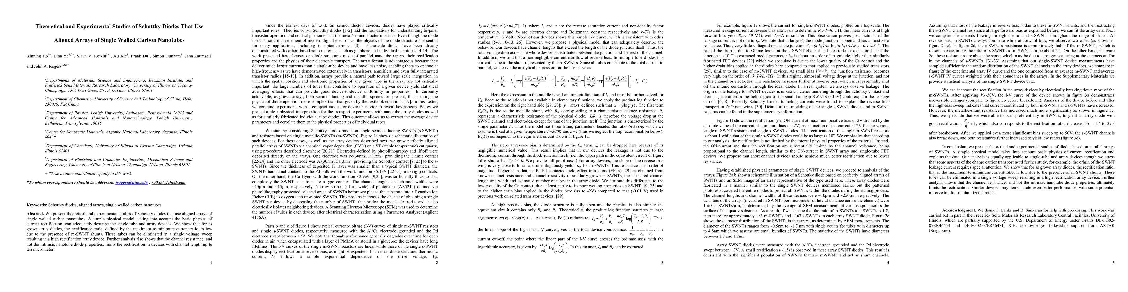 Thumbnail for Theoretical and Experimental Studies of Schottky Diodes That Use Aligned
  Arrays of Single Walled Carbon Nanotubes