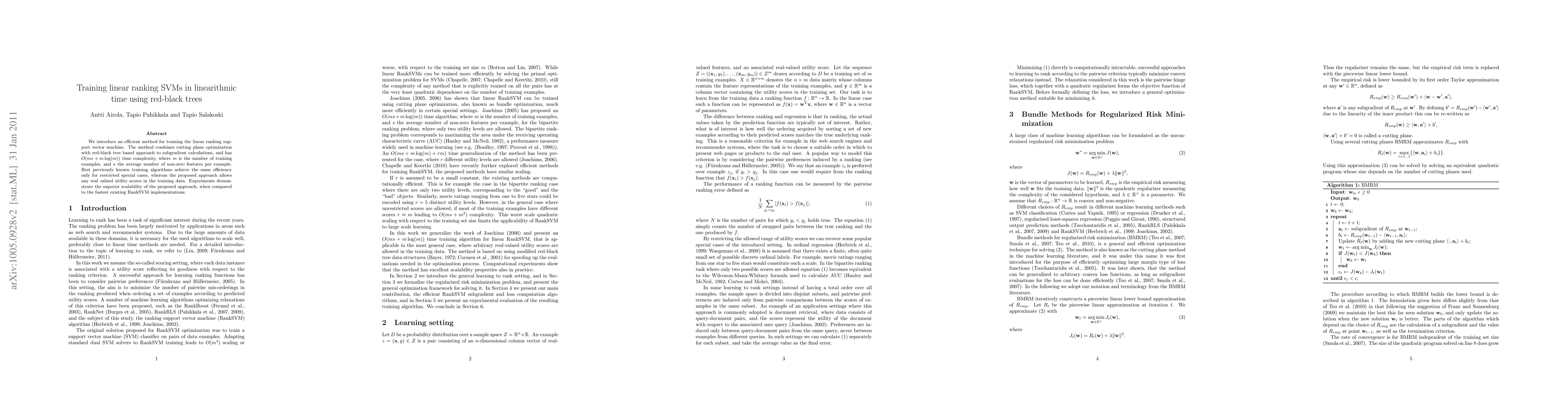 Thumbnail for Training linear ranking SVMs in linearithmic time using red-black trees