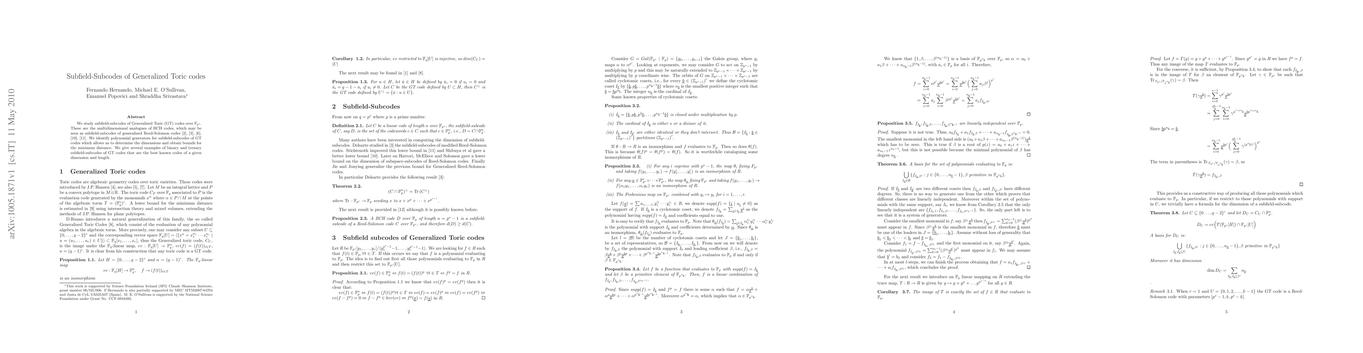 Thumbnail for Subfield-Subcodes of Generalized Toric codes