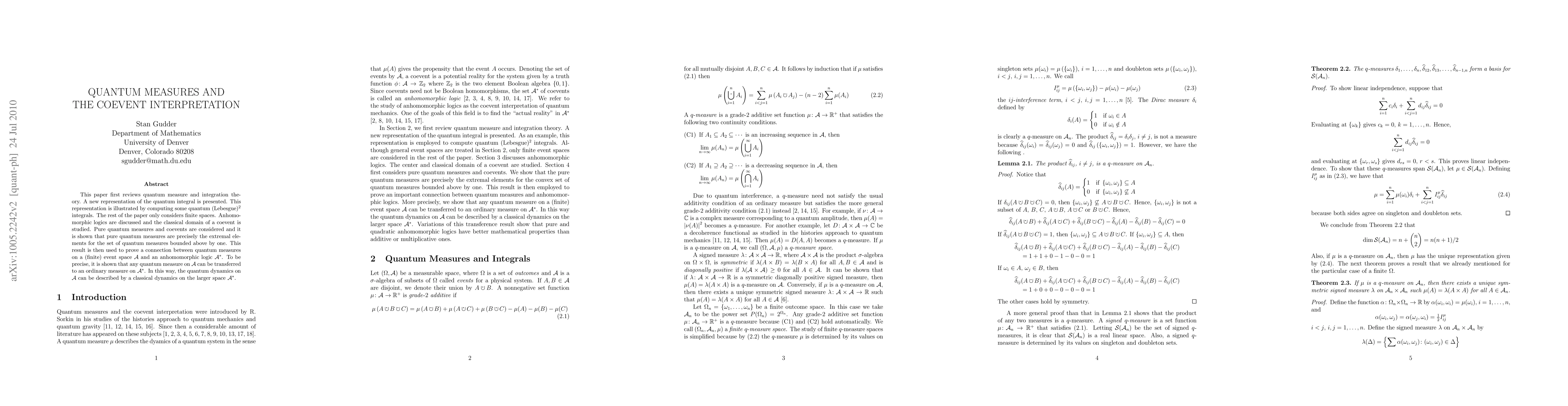 Thumbnail for Quantum measures and the coevent interpretation