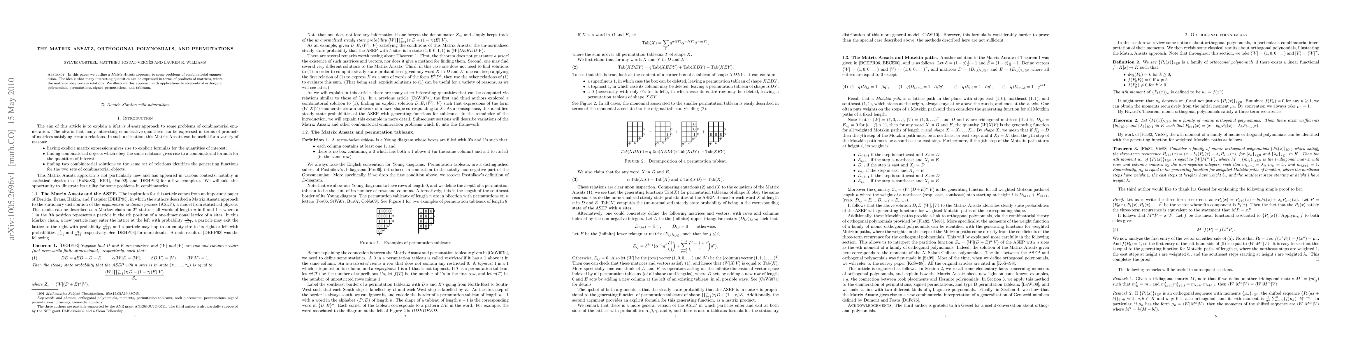 Thumbnail for The Matrix Ansatz, Orthogonal Polynomials, and Permutations
