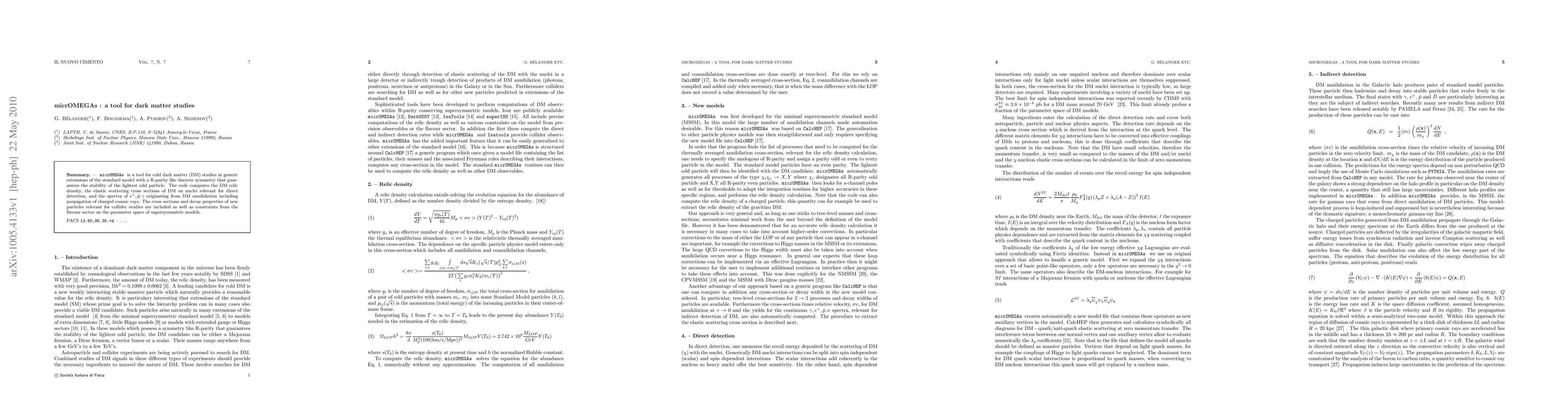 Thumbnail for micrOMEGAs : a tool for dark matter studies