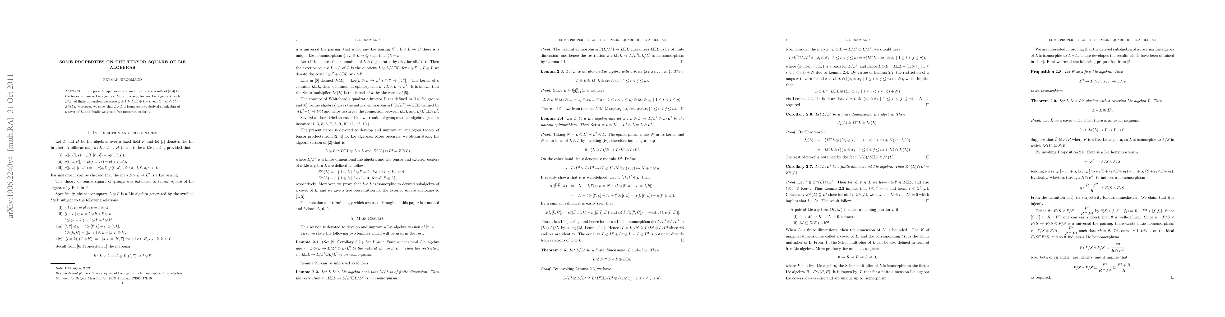Thumbnail for Some properties on the tensor square of Lie algebras