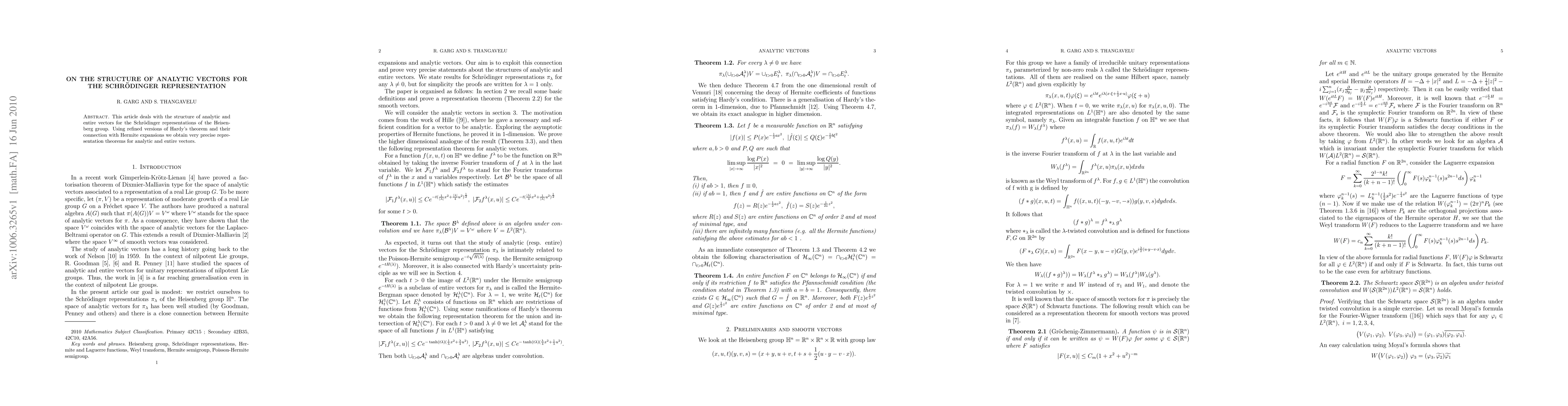 Thumbnail for On the structure of analytic vectors for the schrodinger representation