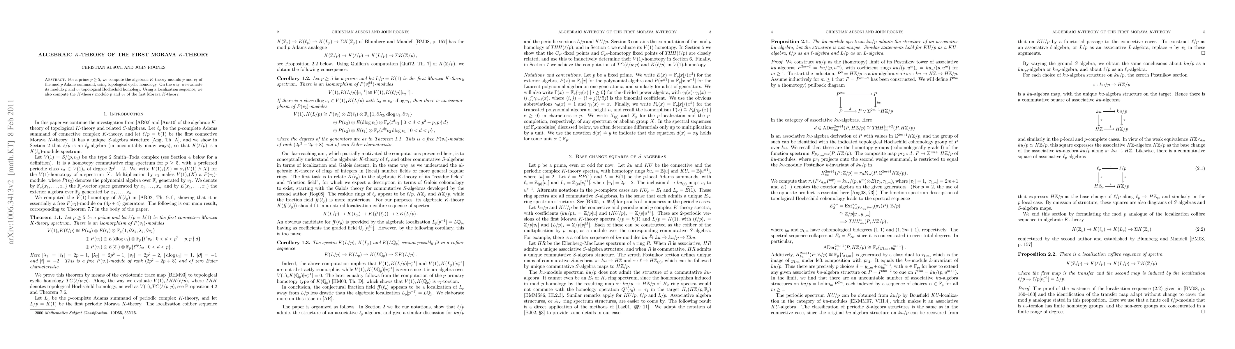 Thumbnail for Algebraic K-theory of the first Morava K-theory