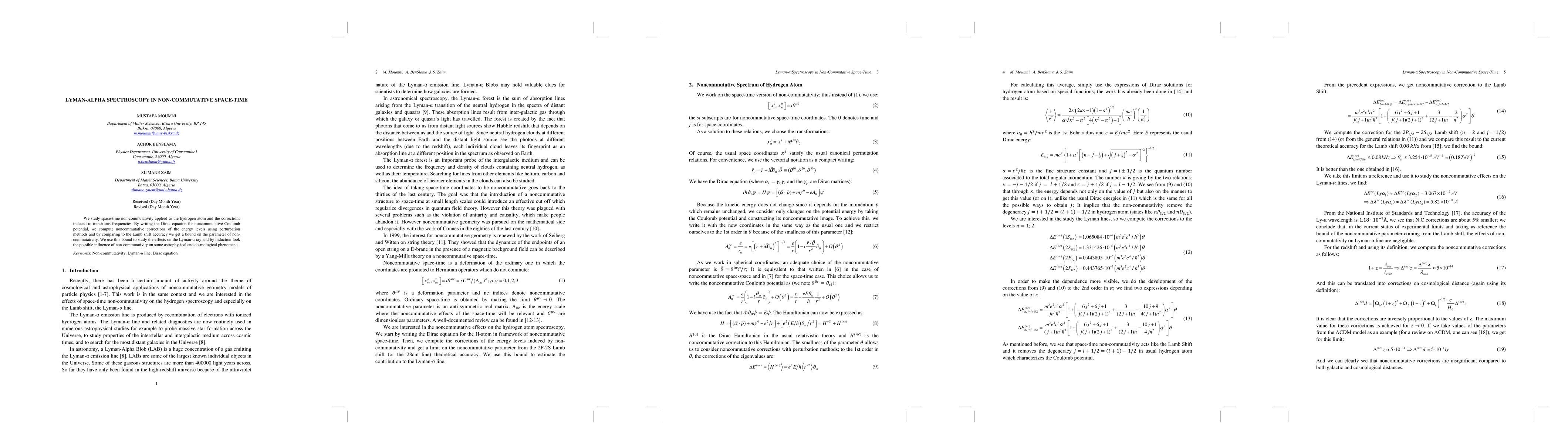 Thumbnail for Lyman-Alpha Spectroscopy in Non-Commutative Space-Time