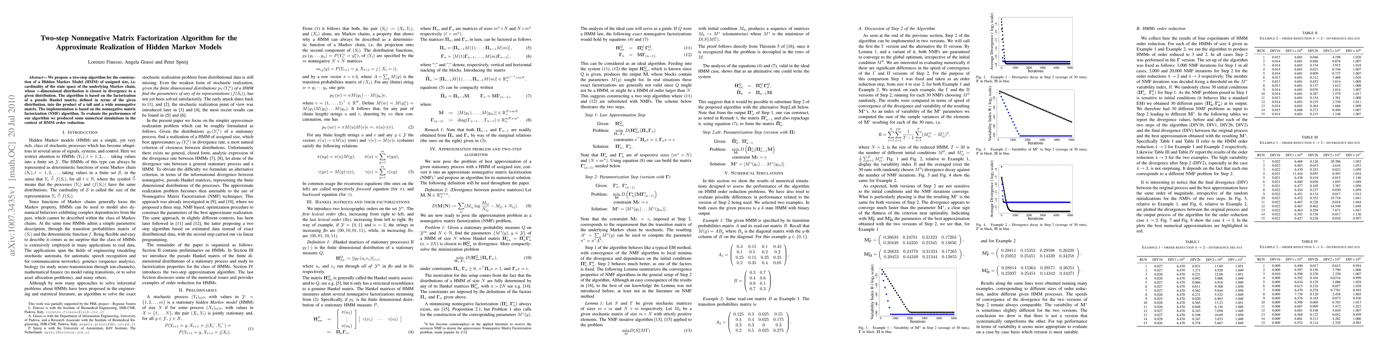 Thumbnail for Two-step Nonnegative Matrix Factorization Algorithm for the Approximate
  Realization of Hidden Markov Models