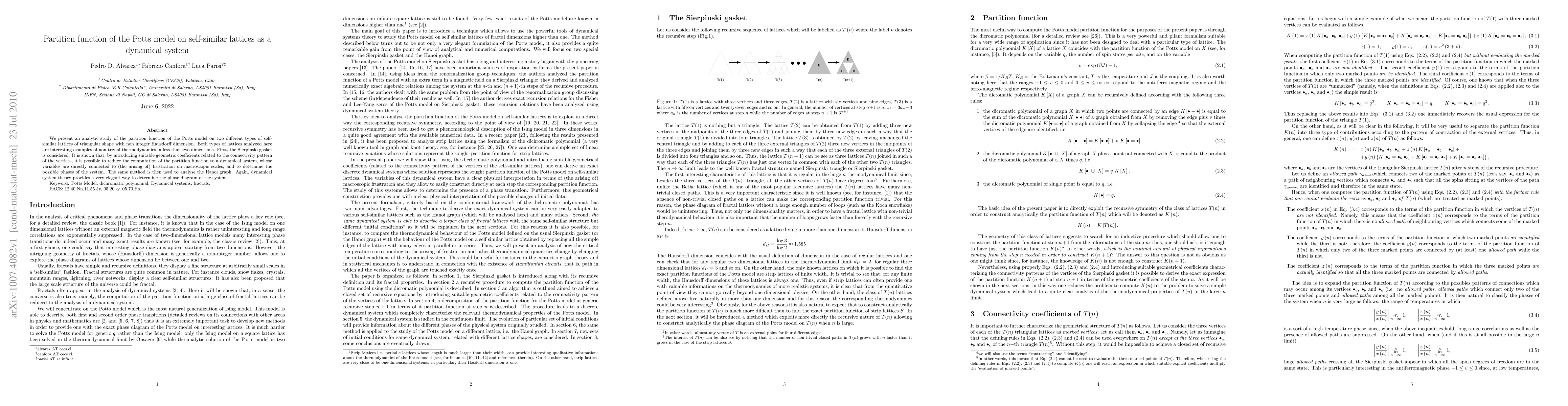 Thumbnail for Partition function of the Potts model on self-similar lattices as a
  dynamical system and multiple transitions