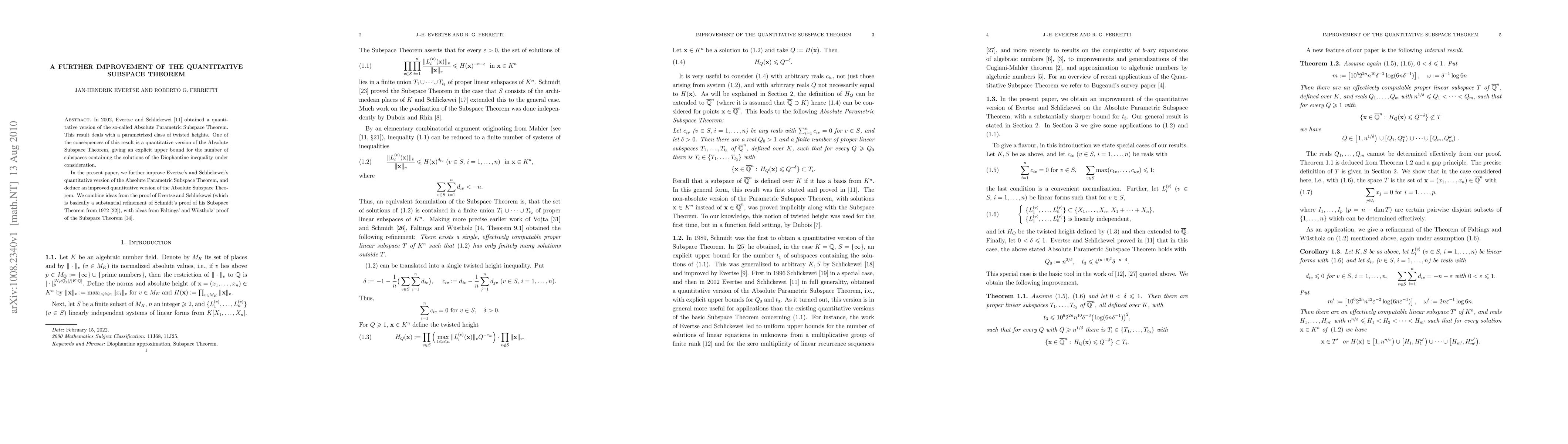 Thumbnail for A further improvement of the quantitative Subspace Theorem