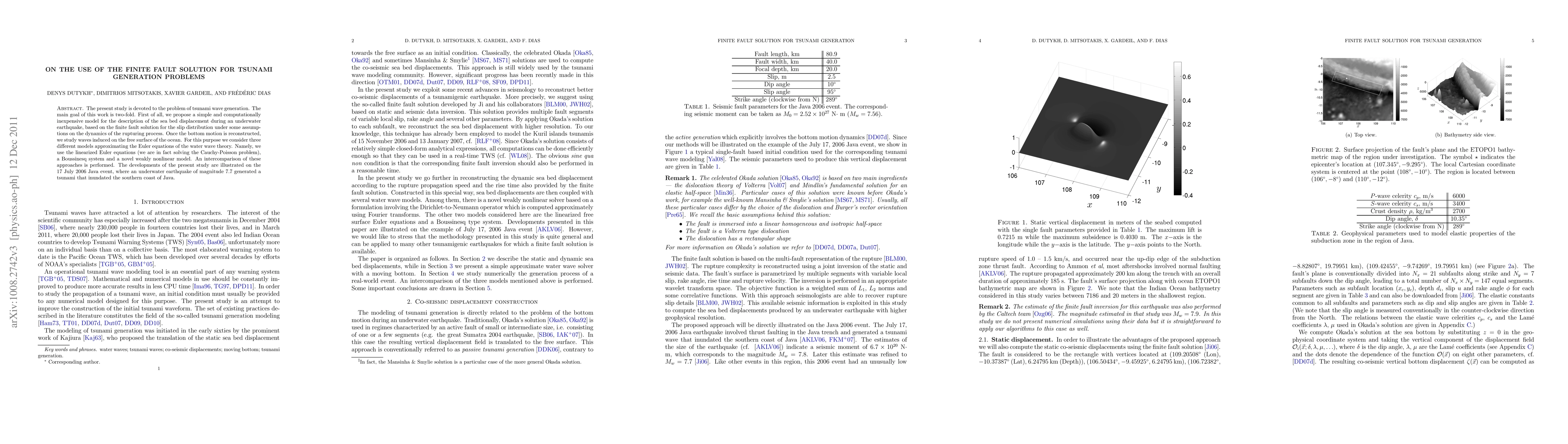 Thumbnail for On the use of finite fault solution for tsunami generation problems