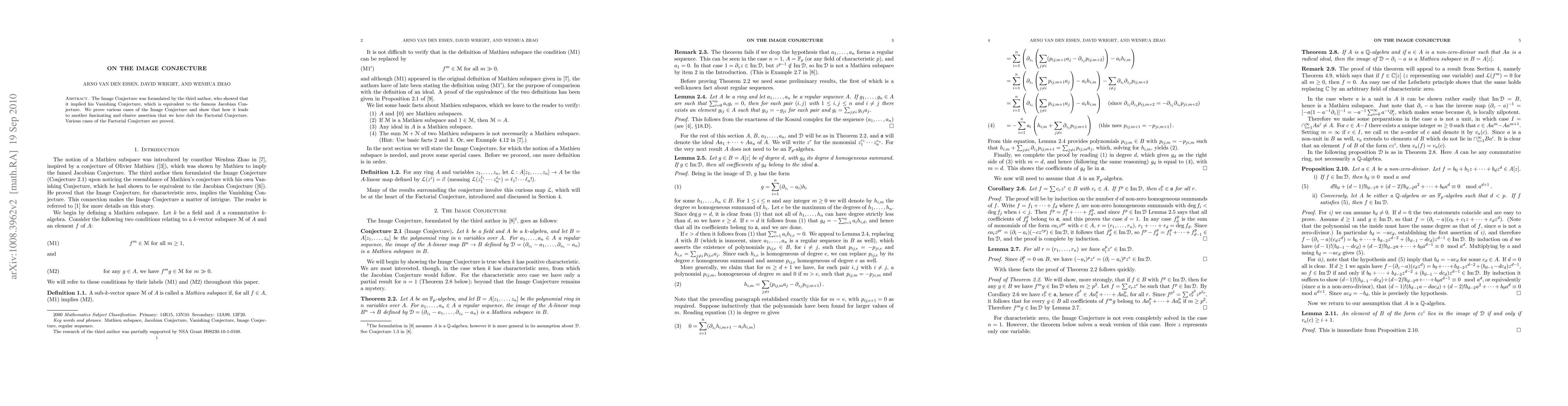 Thumbnail for On the Image Conjecture