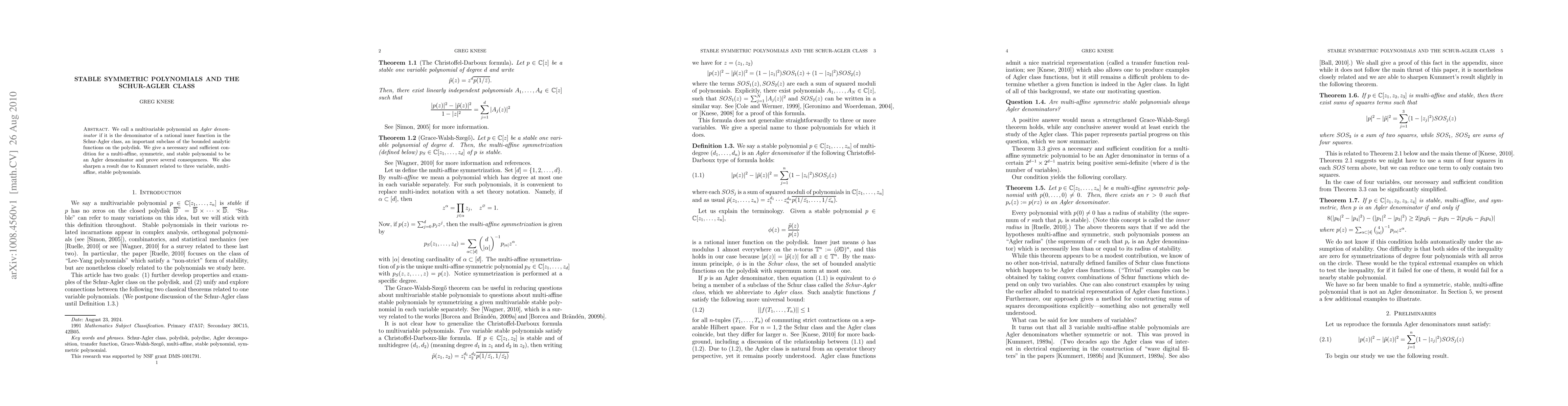 Thumbnail for Stable symmetric polynomials and the Schur-Agler class