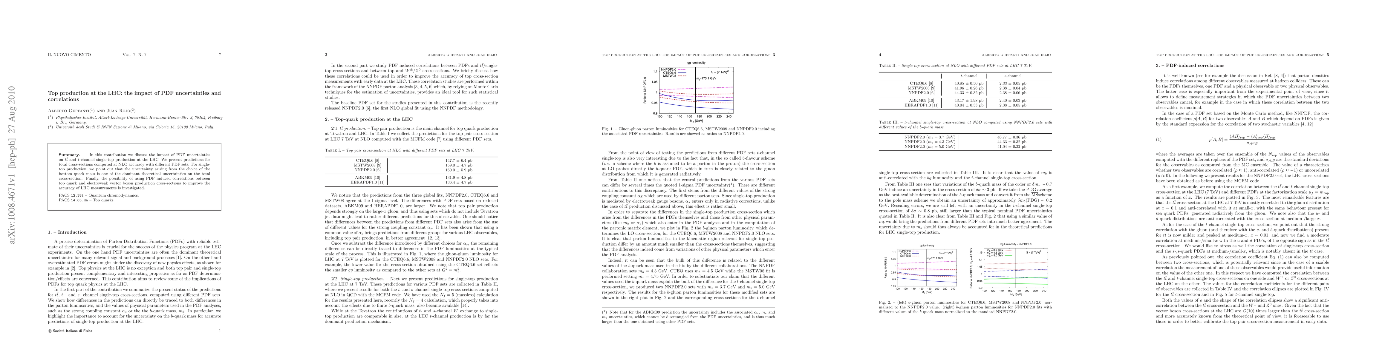 Thumbnail for Top production at the LHC: the impact of PDF uncertainties and
  correlations