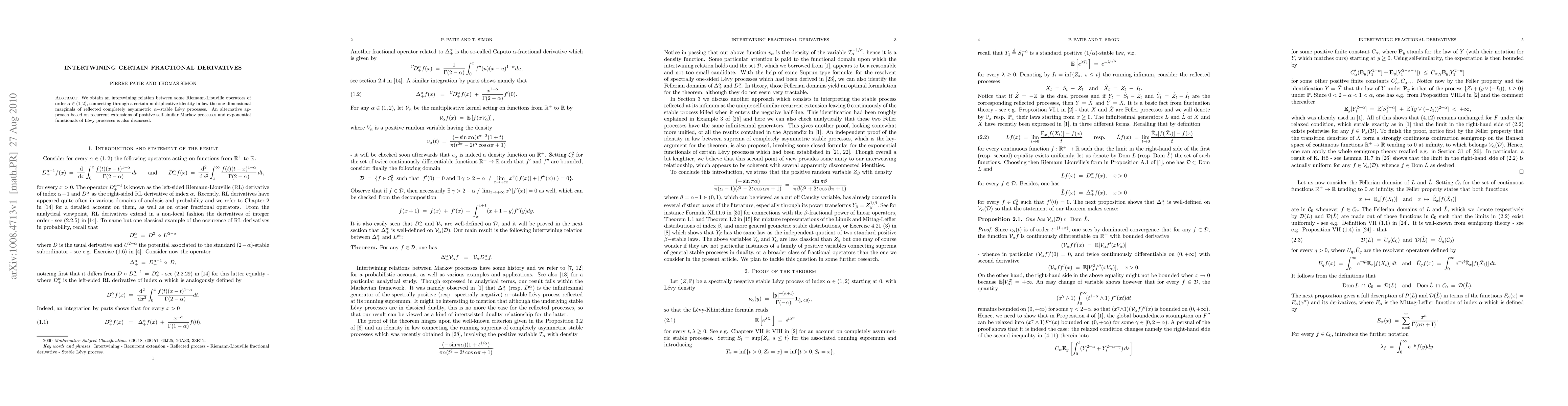 Thumbnail for Intertwining certain fractional derivatives