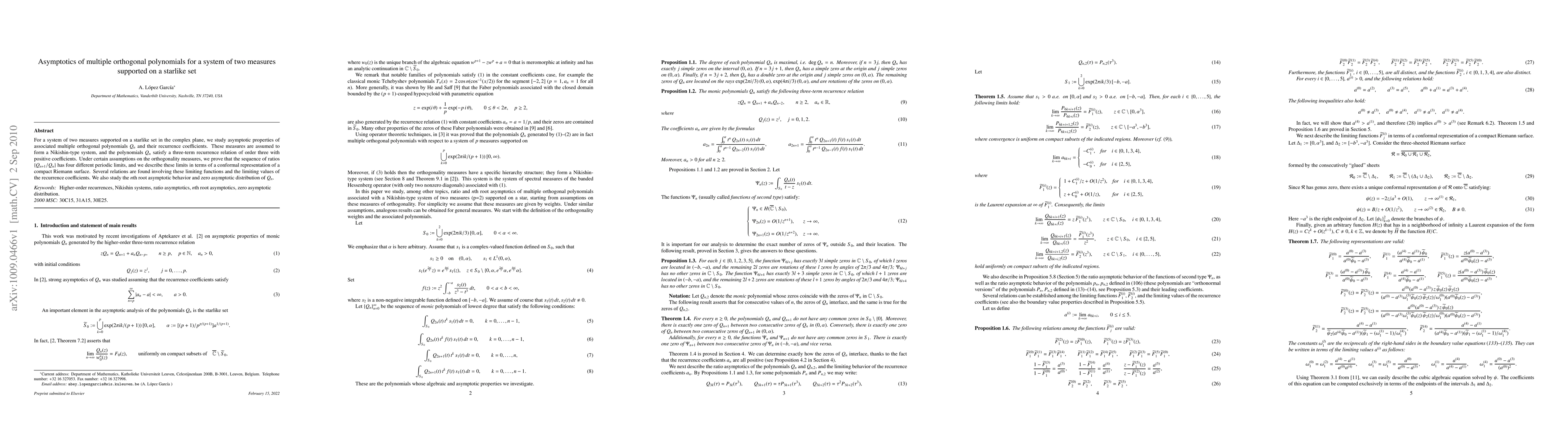 Thumbnail for Asymptotics of multiple orthogonal polynomials for a system of two
  measures supported on a starlike set