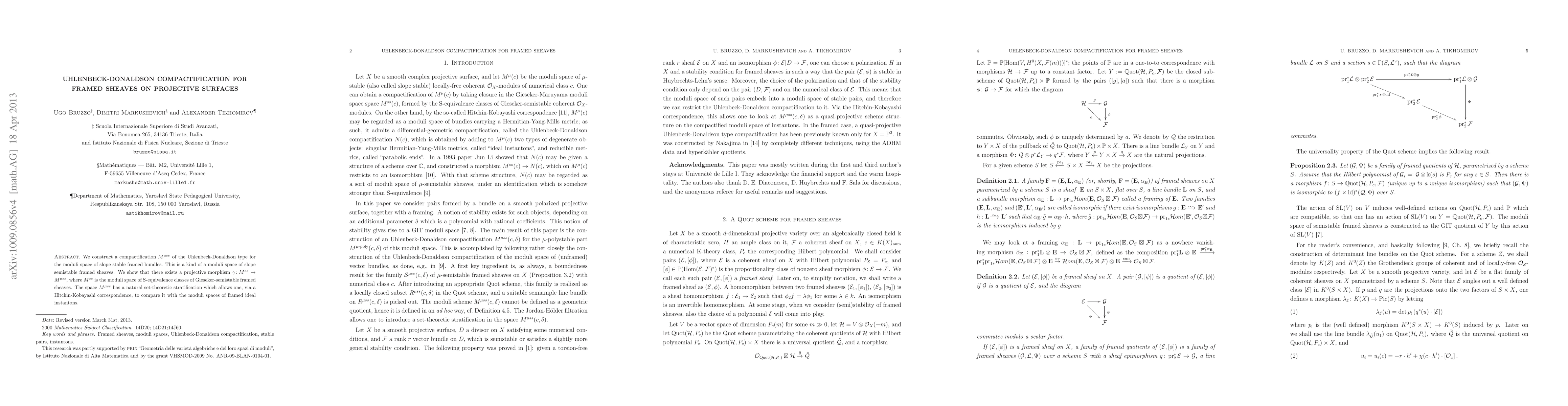 Thumbnail for Uhlenbeck-Donaldson compactification for framed sheaves on projective
  surfaces