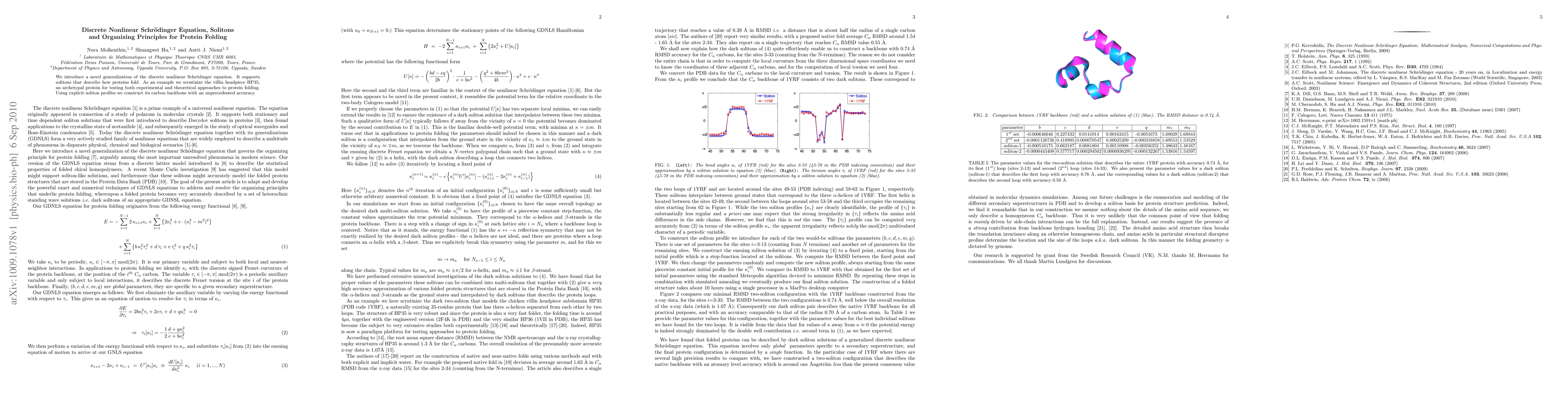 Thumbnail for Discrete Nonlinear Schrodinger Equation, Solitons and Organizing
  Principles for Protein Folding