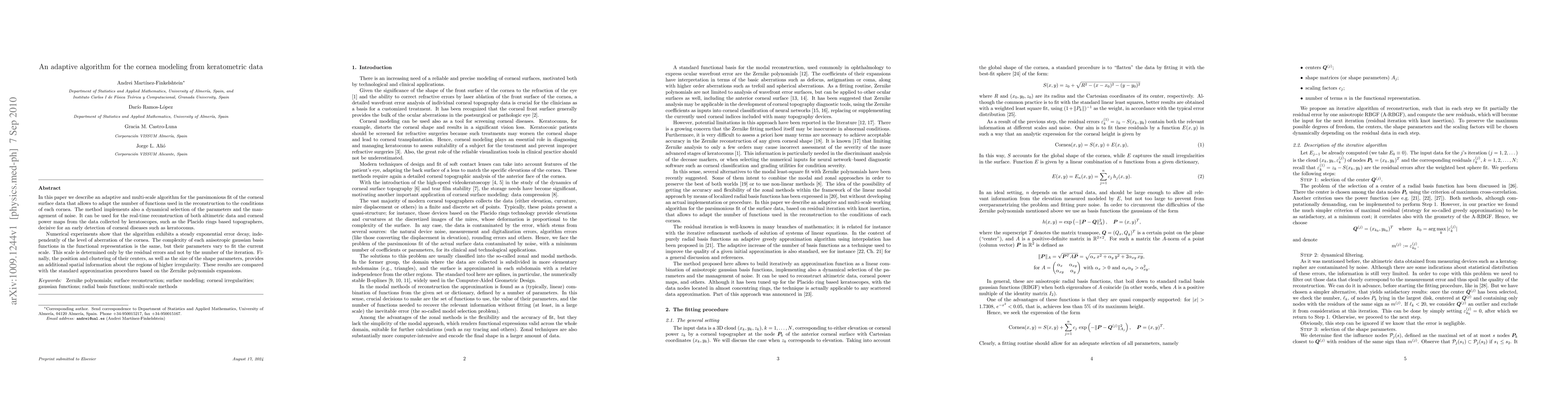 Thumbnail for An adaptive algorithm for the cornea modeling from keratometric data